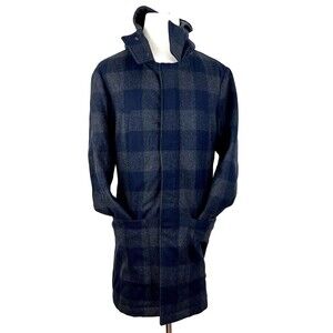 VINCE Checked Faux Shearling Trim Duffle Mens Coat Jacket Wool Blend Size M $895
